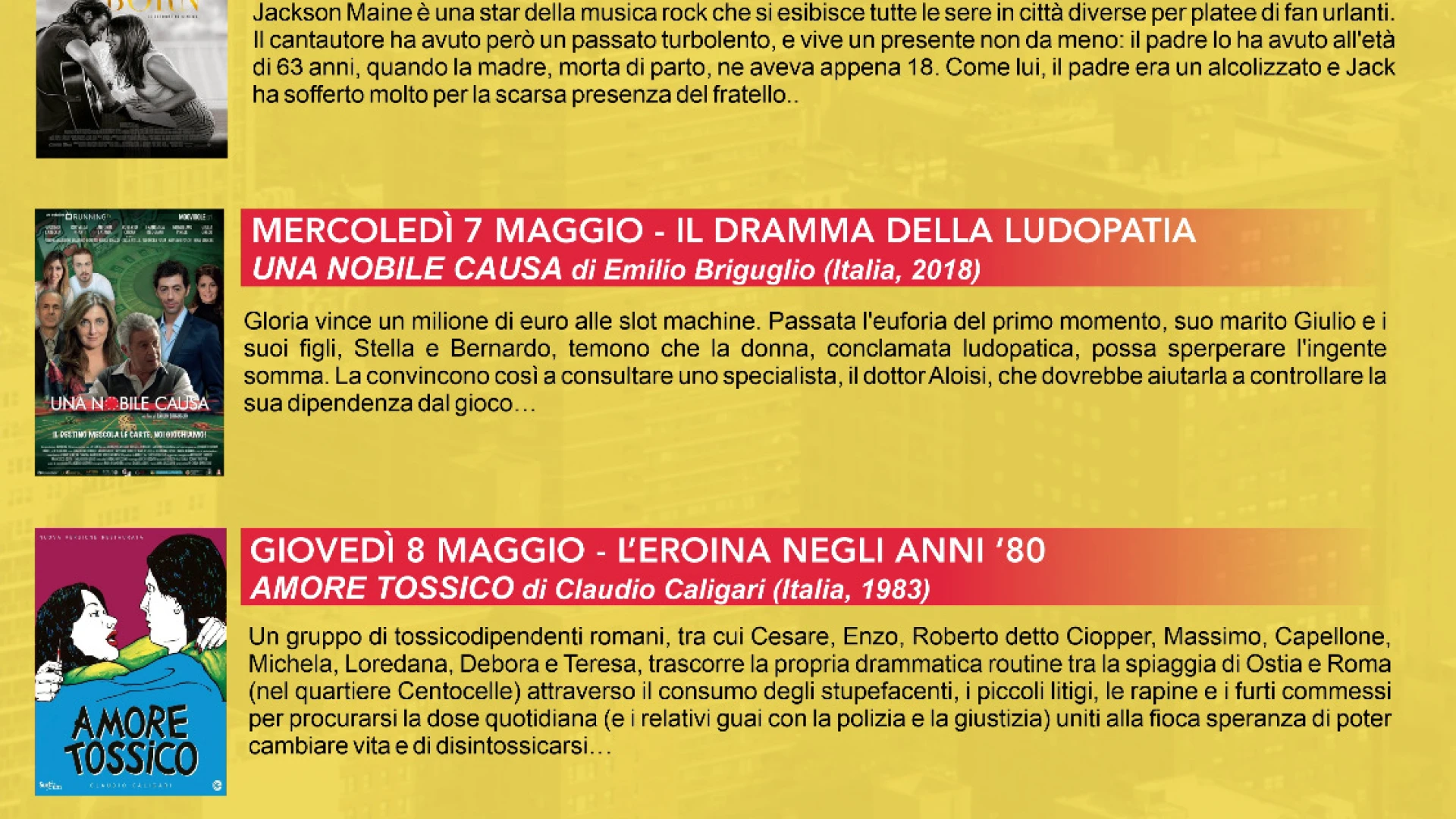 Dipendenze: tre proiezioni all’Aquila aperte alla cittadinanza.